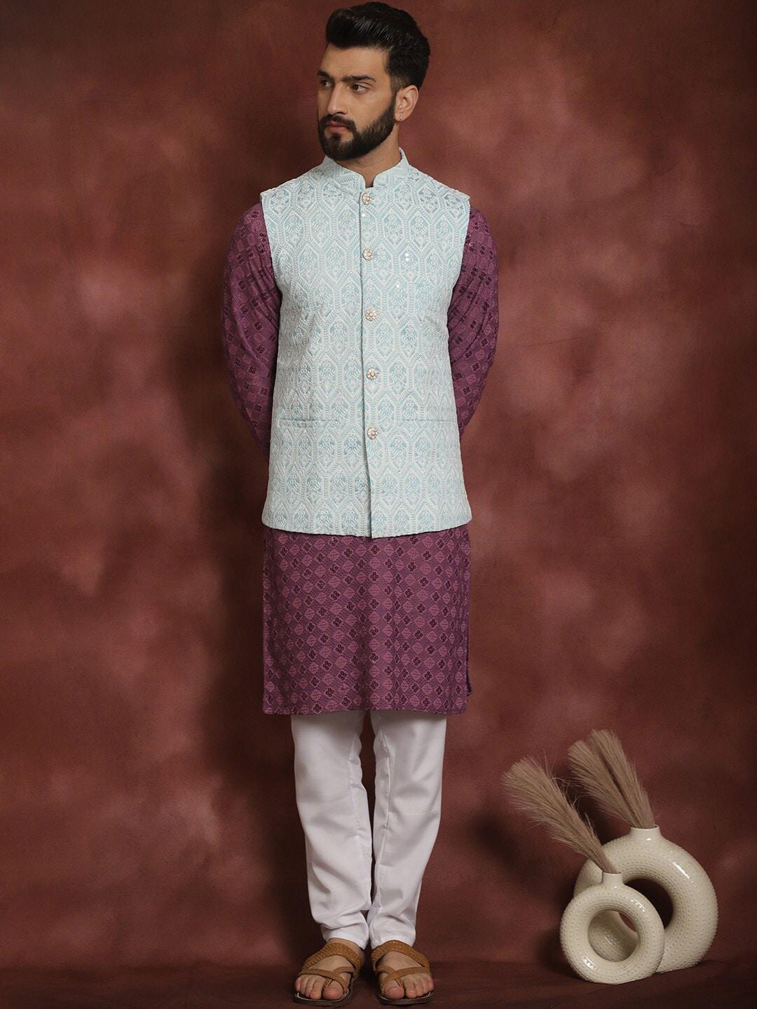 anouk-ethnic-motifs-embroidered-regular-thread-work-kurta-with-pyjamas-&-nehru-jacket