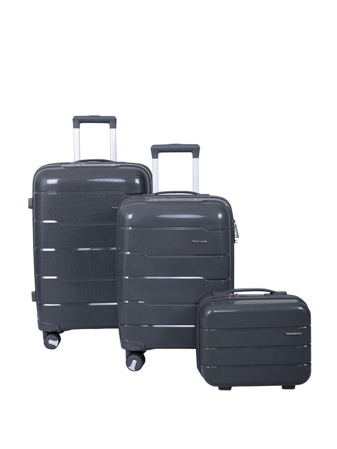 Polo Class Set Of2 Grey Textured Hard-Sided Trolley Suitcases With 1Pc Vanity Bag