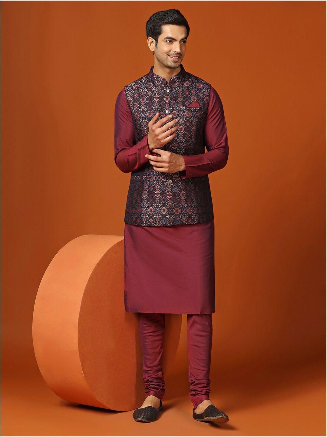 kisah-ethnic-motifs-printed-straight-kurta-with-churidar-&-nehru-jacket
