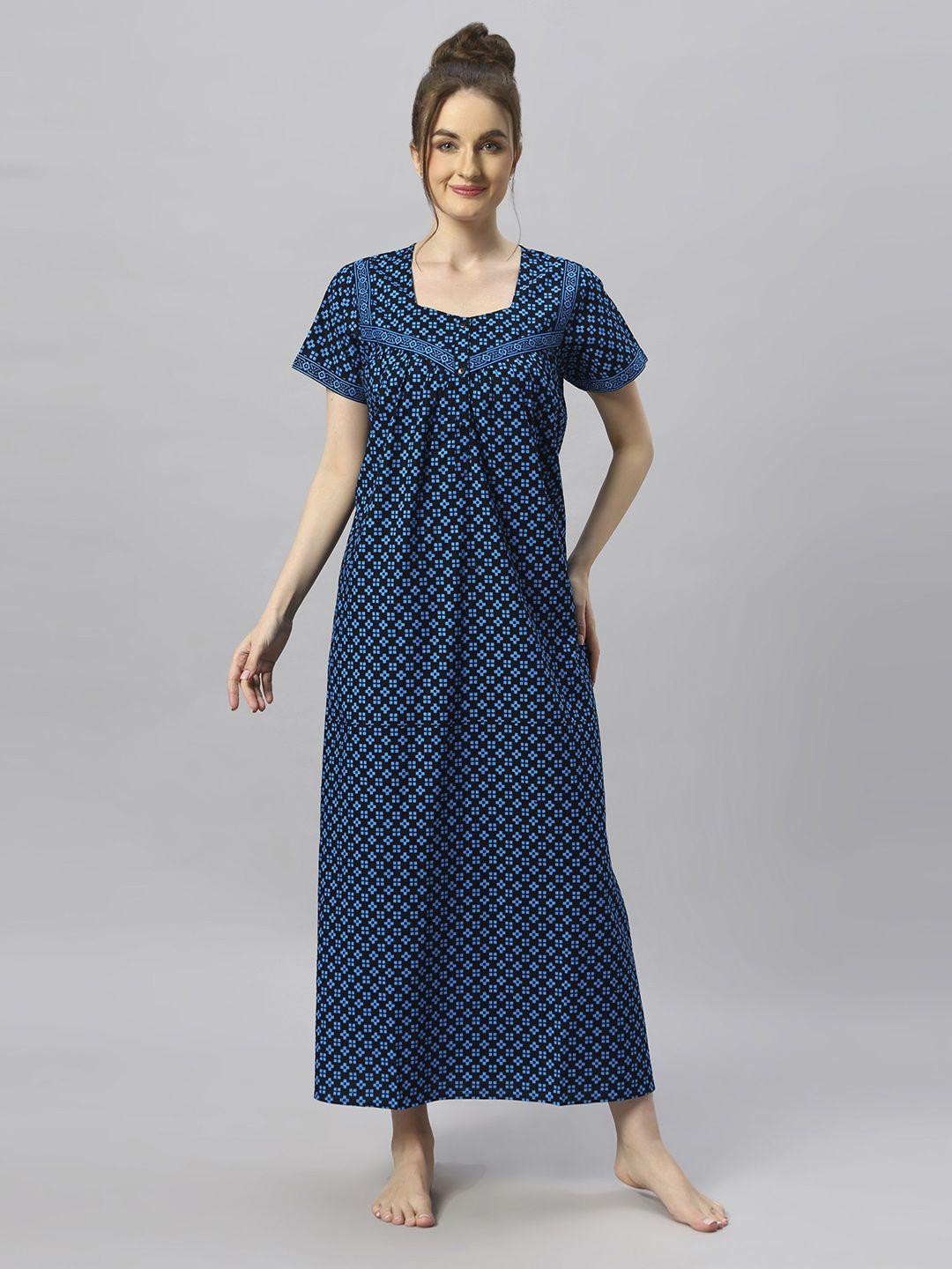 etc-blue-geometric-printed-pure-cotton-maxi-nightdress