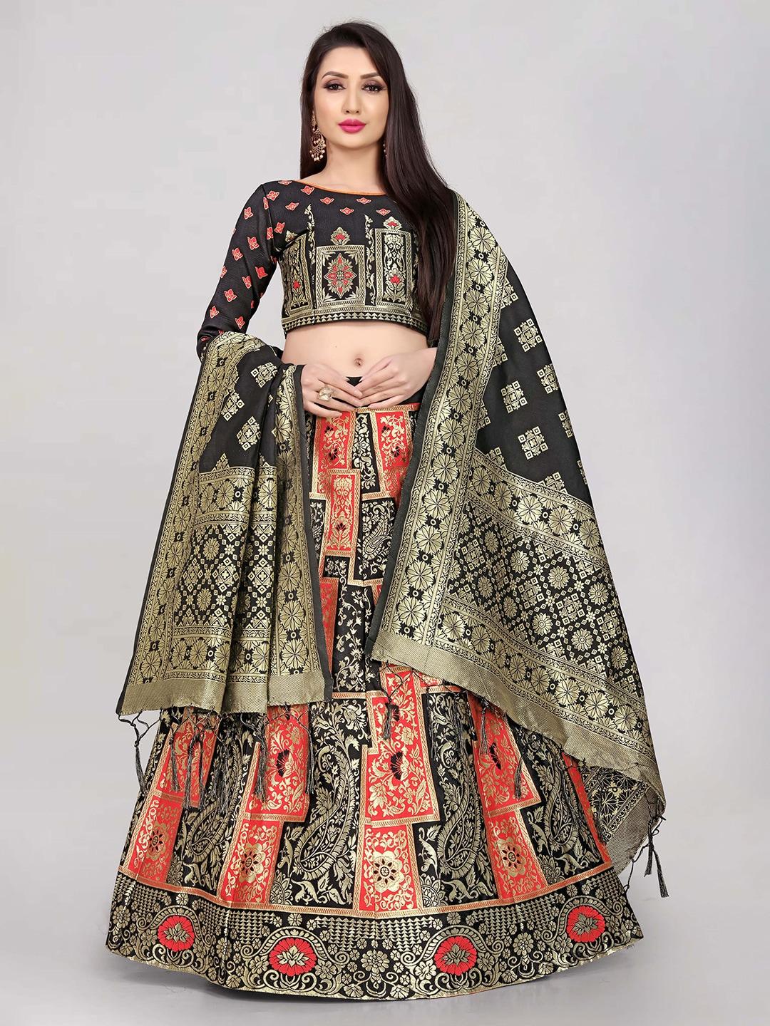DIVASTRI Woven Design Zari Silk Semi-Stitched Lehenga & Unstitched Blouse With Dupatta