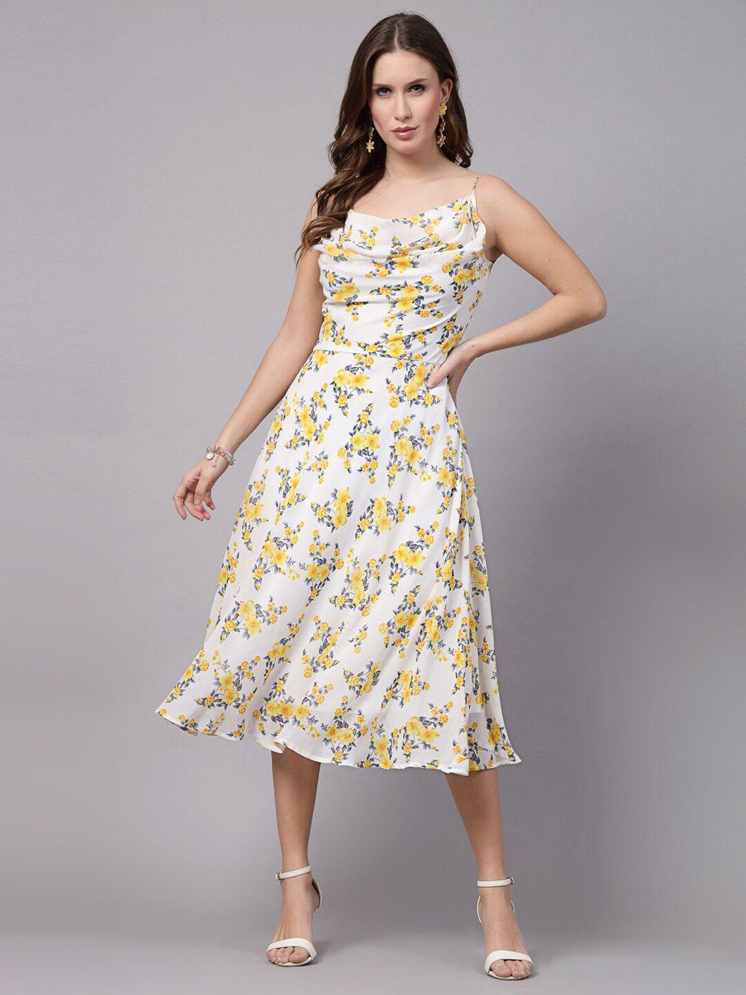 aayu Floral Printed Shoulder Straps Fit & Flare Georgette Midi Dress
