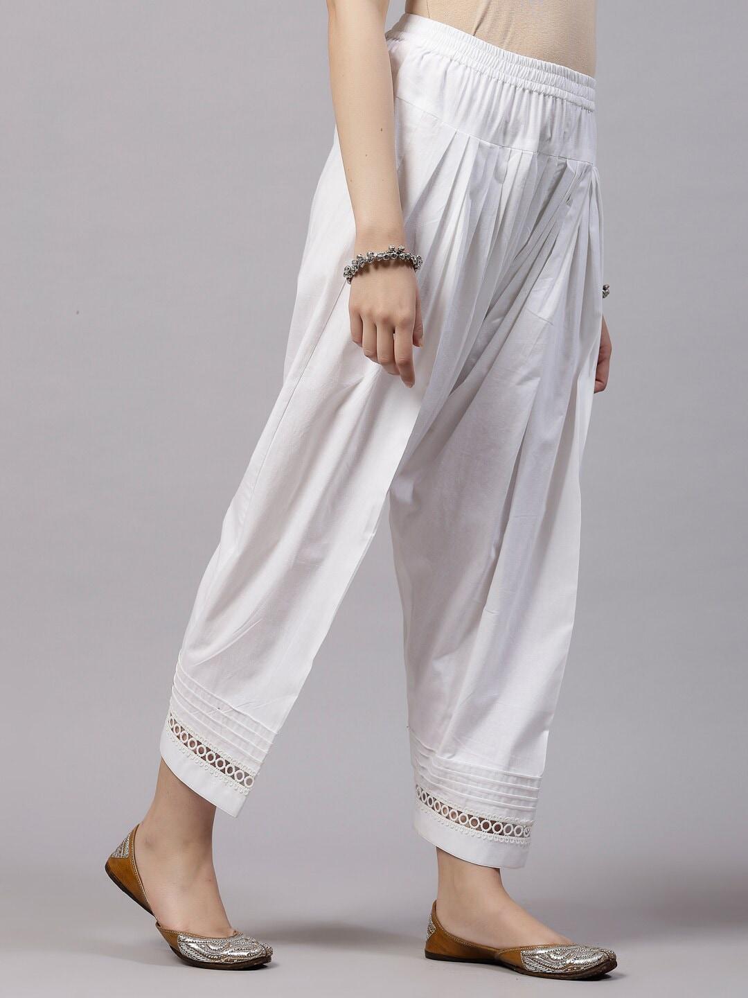 QOMN Women Lace-Detail Pure Cotton Straight-Fit Salwar