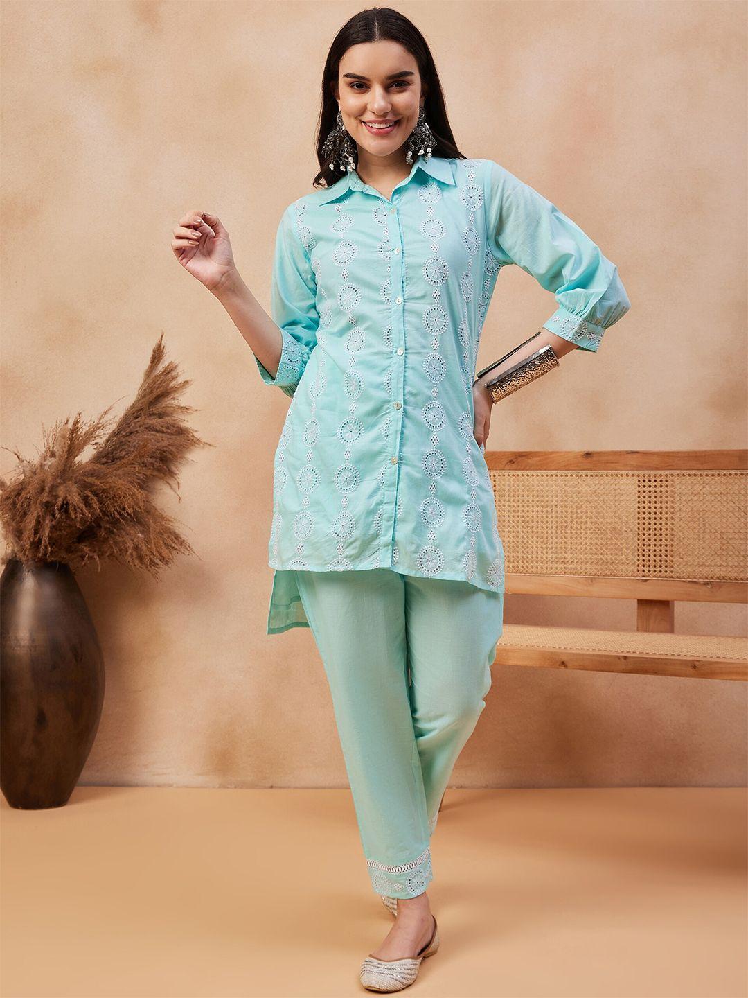 anouk-self-design-pure-cotton-shirt-collar-shirt-with-trouser-co-ords