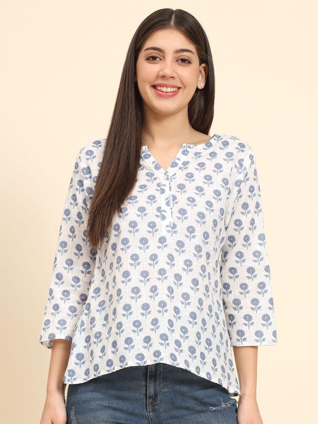 here&now-white-ethnic-motifs-printed-cotton-top