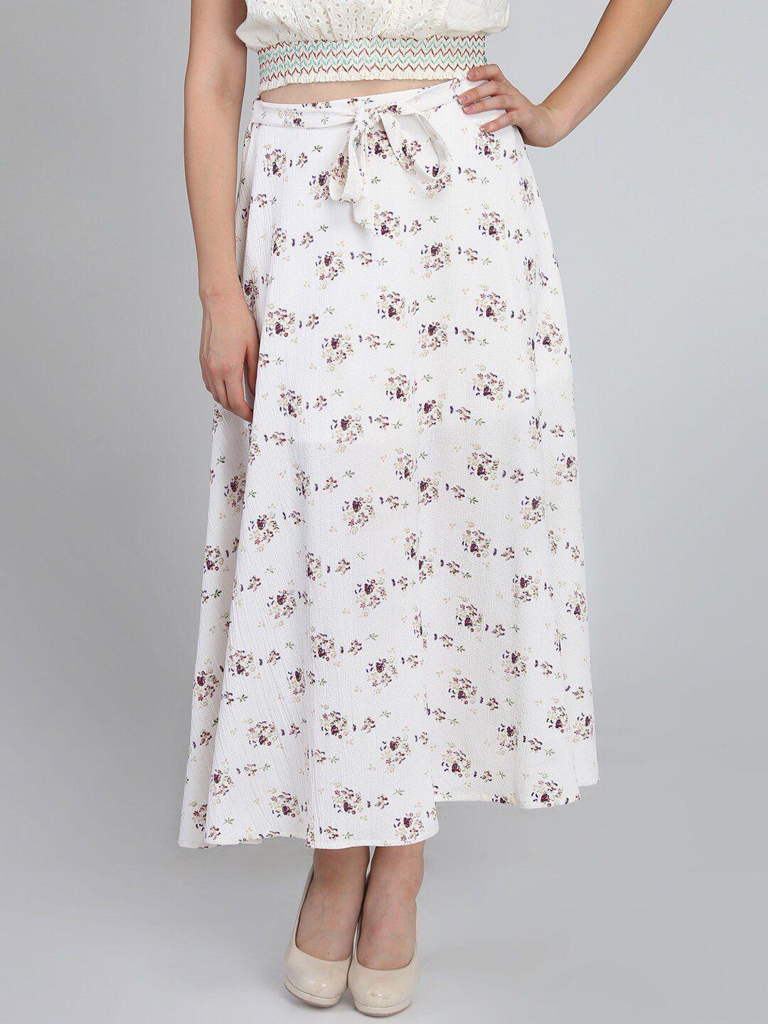 DODO & MOA White Floral Printed Flared Maxi Skirt