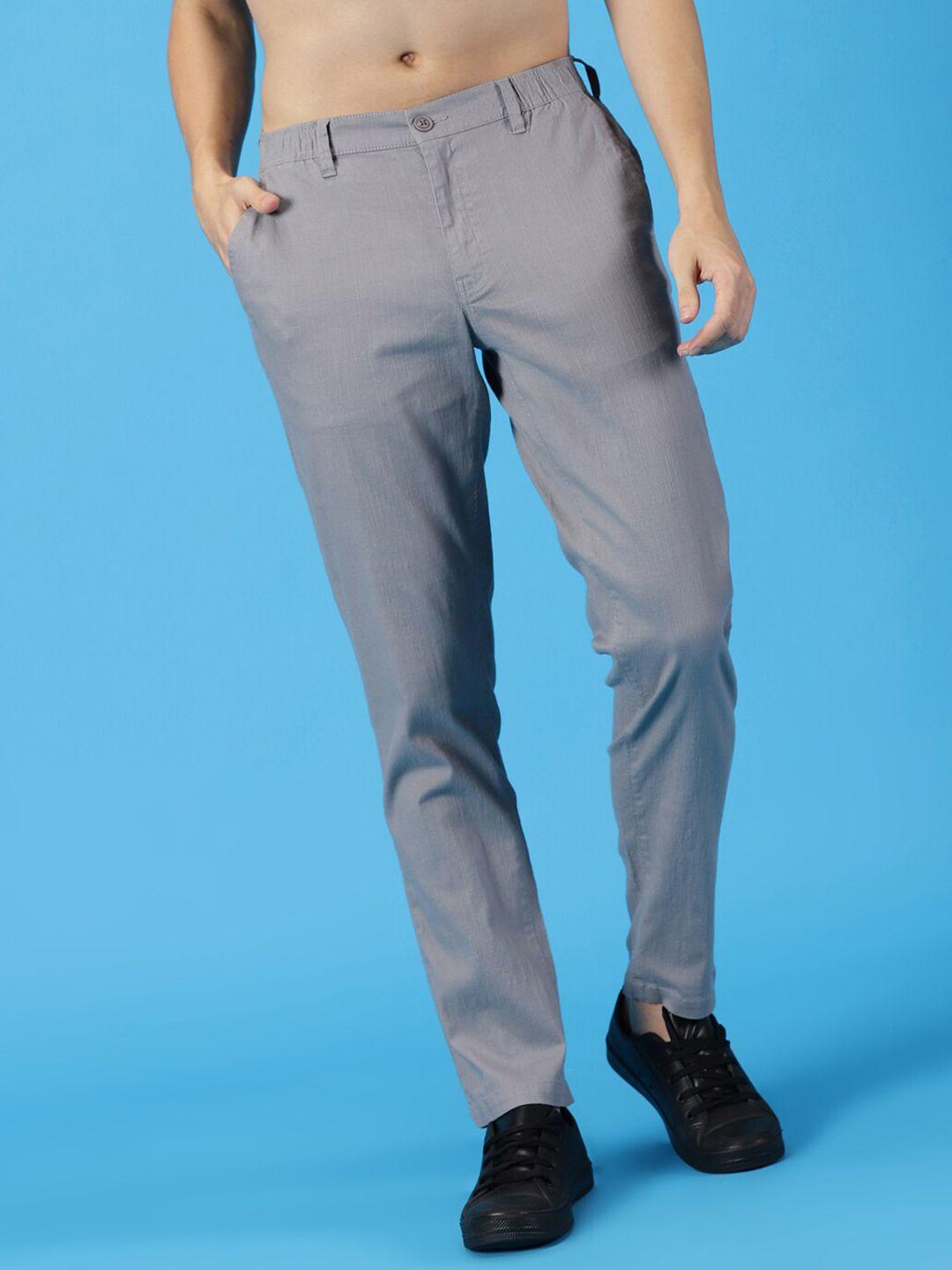 Mast & Harbour Men Grey Smart Slim Fit Mid-Rise Chinos Trousers