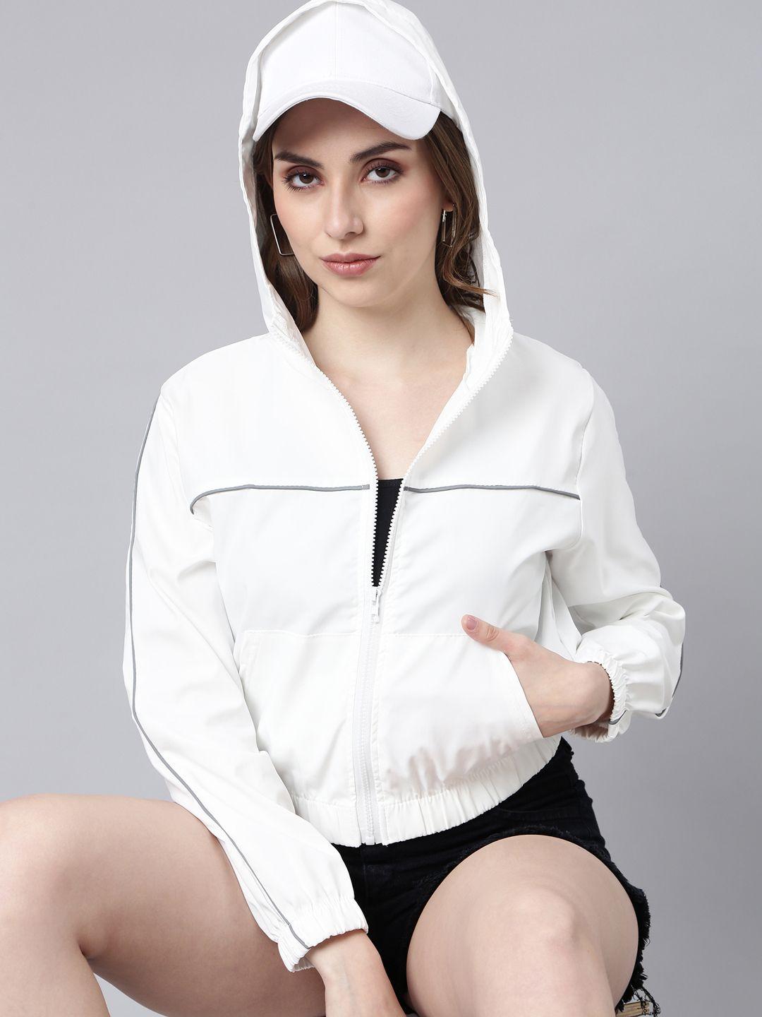 SHOWOFF Hooded Windcheater Crop Open Front Jacket