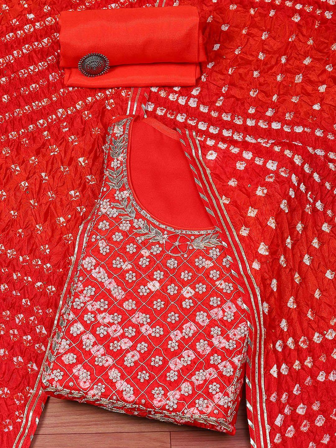 Biba Bandhani Printed Gotta Patti Unstitched Dress Material
