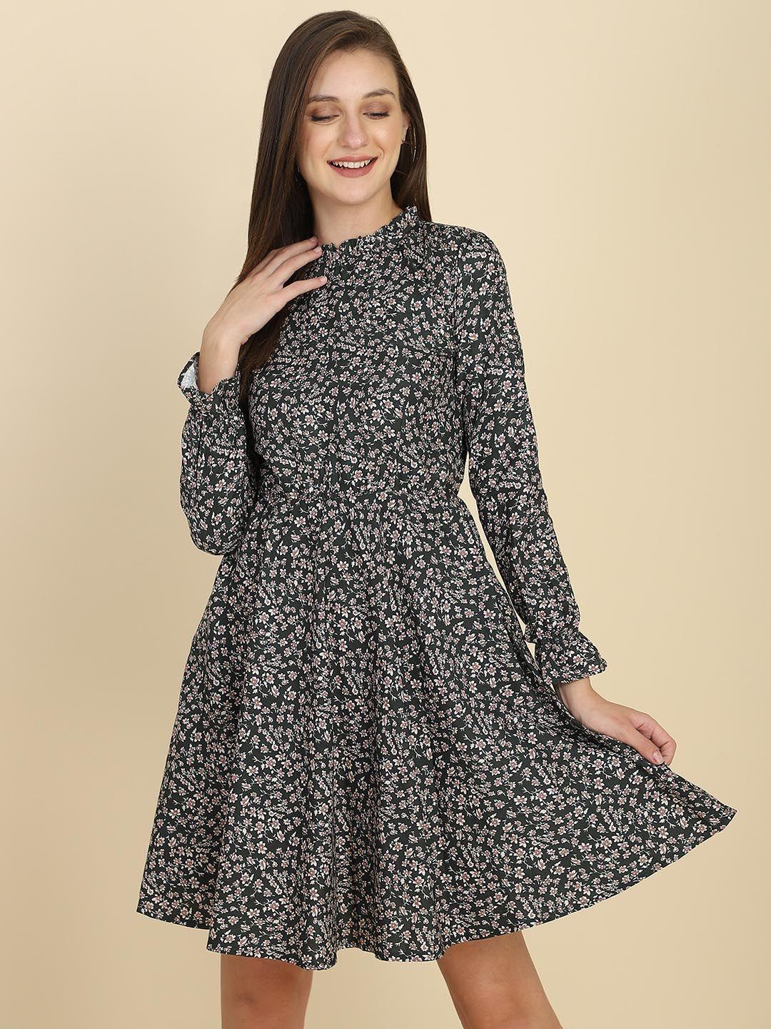 fery-london-floral-printed-high-neck-fit-&-flare-dress