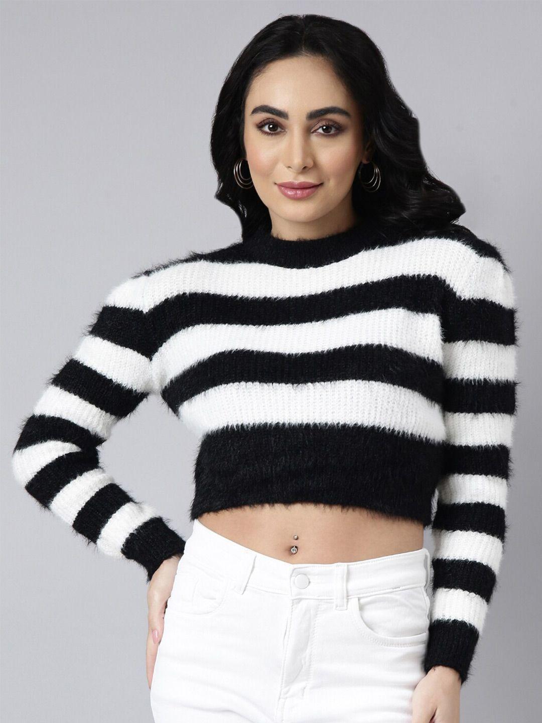showoff-striped-round-neck-acrylic-crop-top