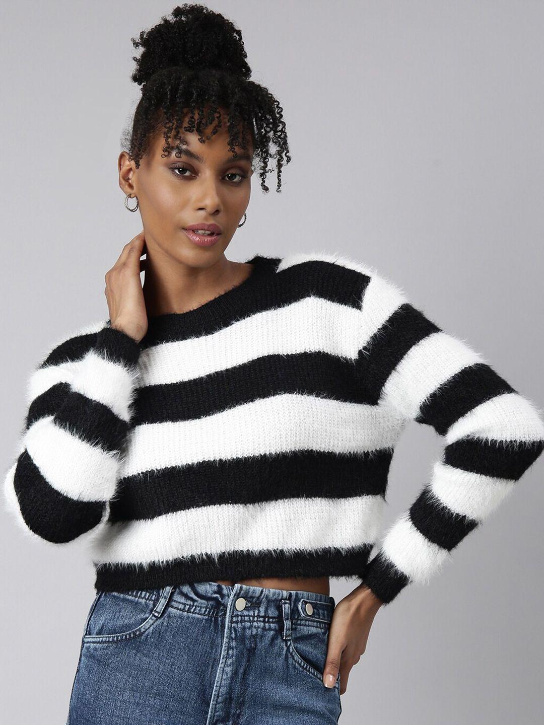 showoff-striped-round-neck-knitted-crop-top