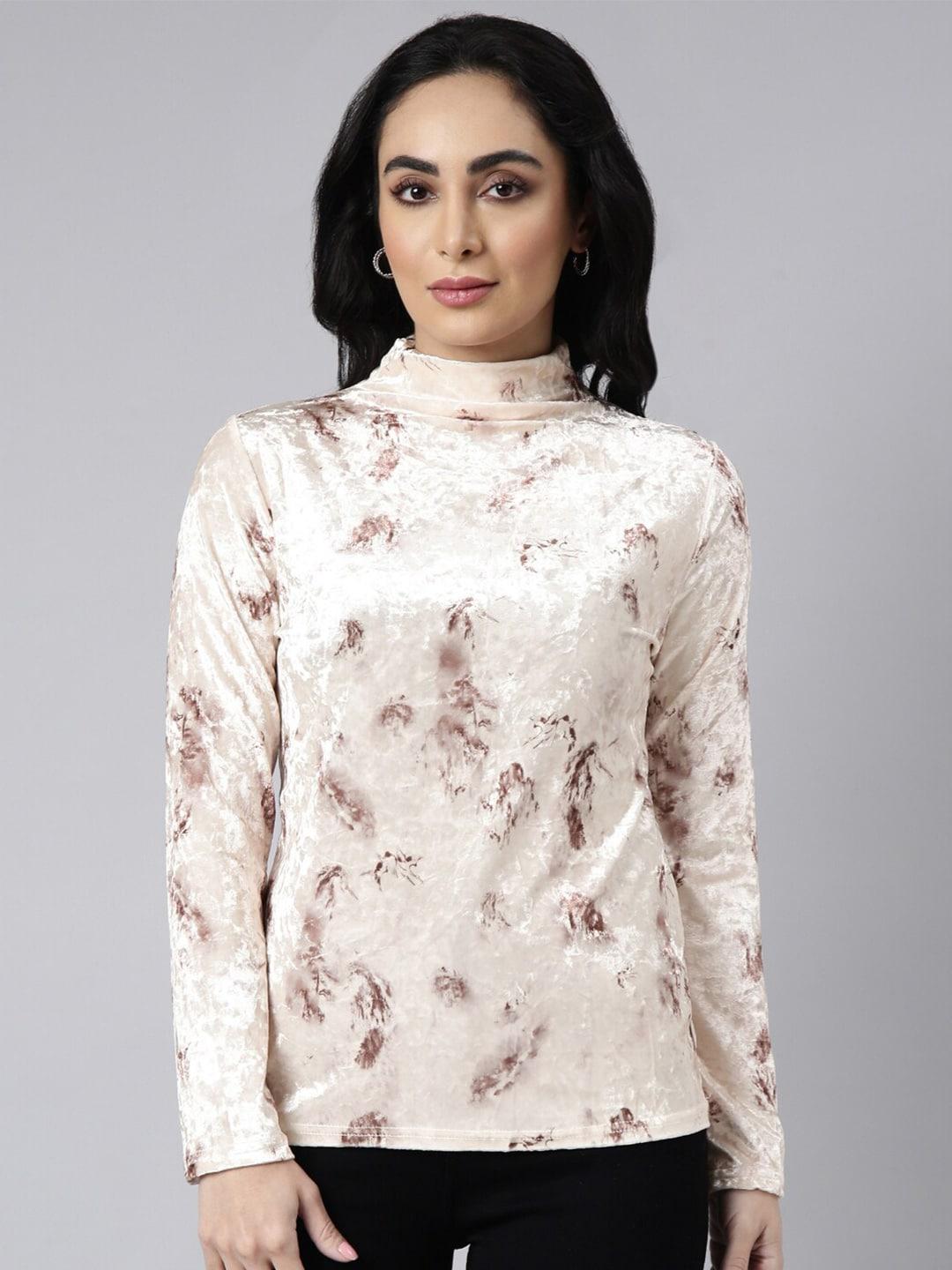 showoff-floral-print-long-sleeves-high-neck-wrap-top