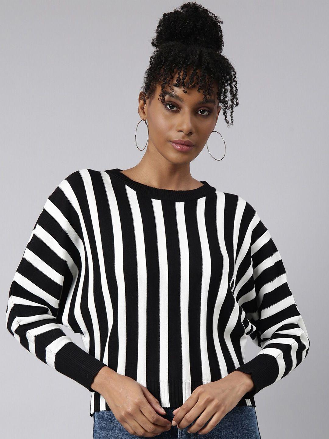 showoff--long-sleeves-round-neck-striped-extended-sleeves-top