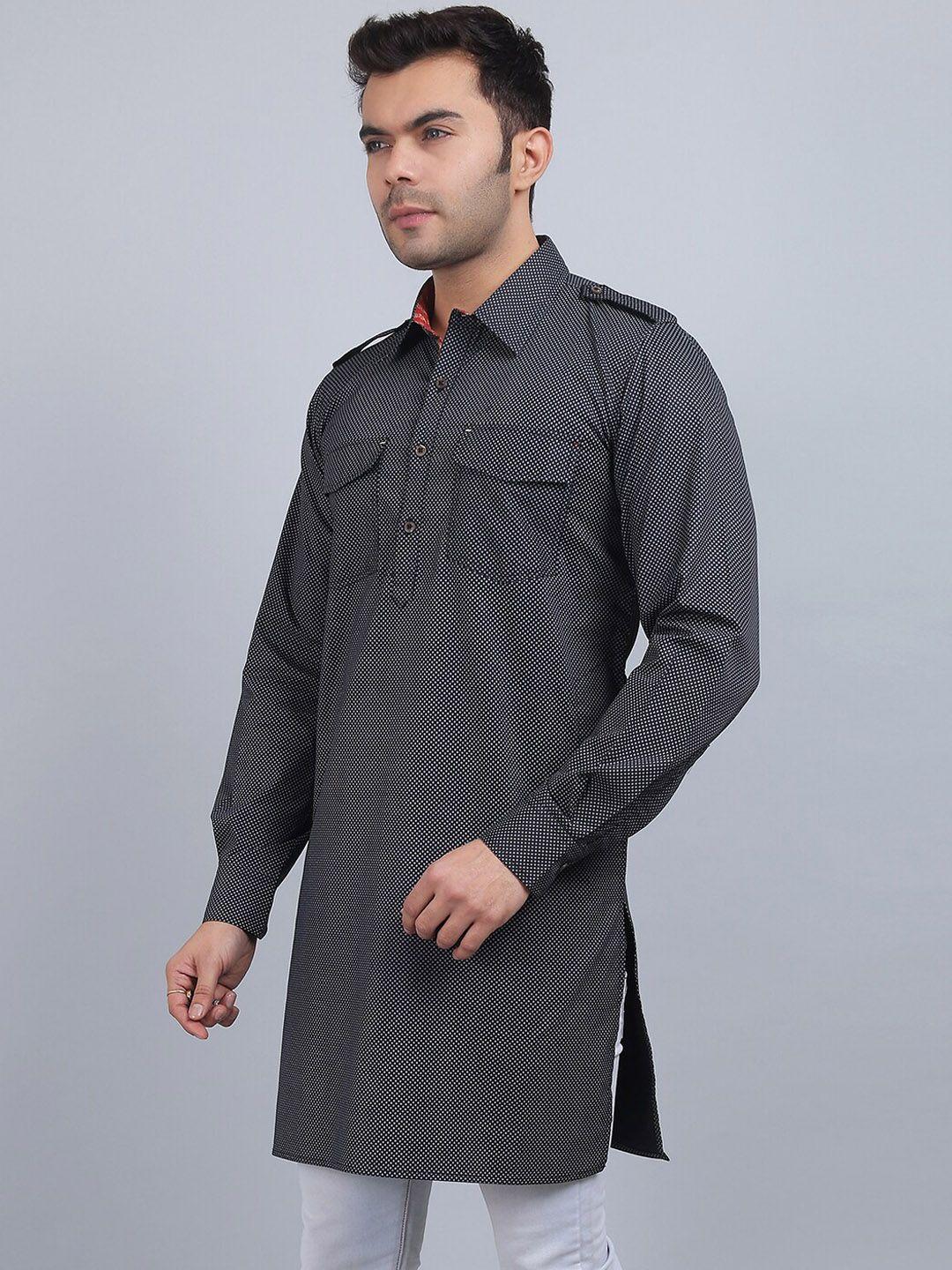 spring-soul-geometric-printed-shirt-collar-cotton-pathani-kurta