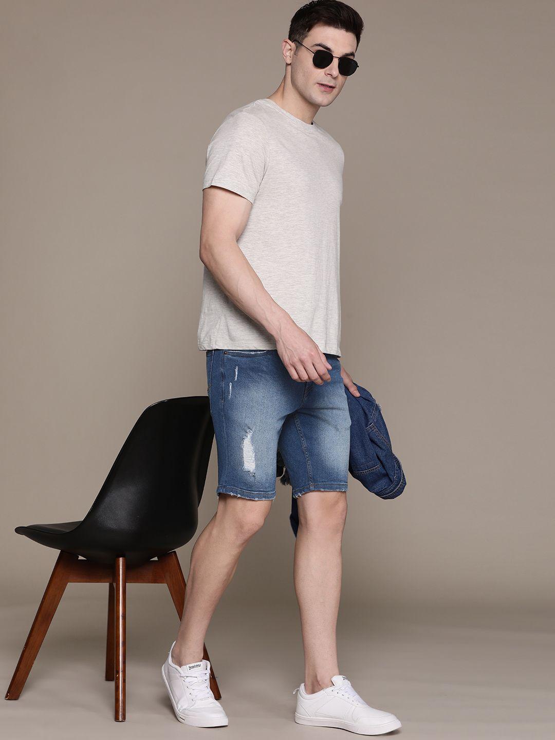 The Roadster Lifestyle Co. Men Slim Fit Washed Distressed Denim Shorts
