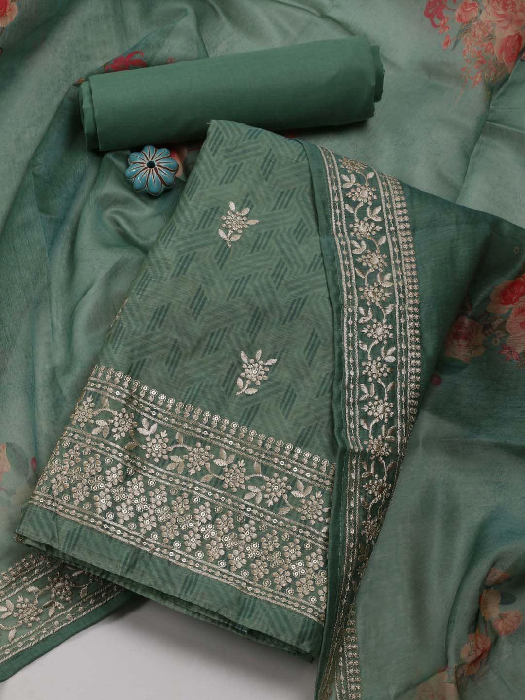 Meena Bazaar Printed Chanderi Unstitched Dress Material
