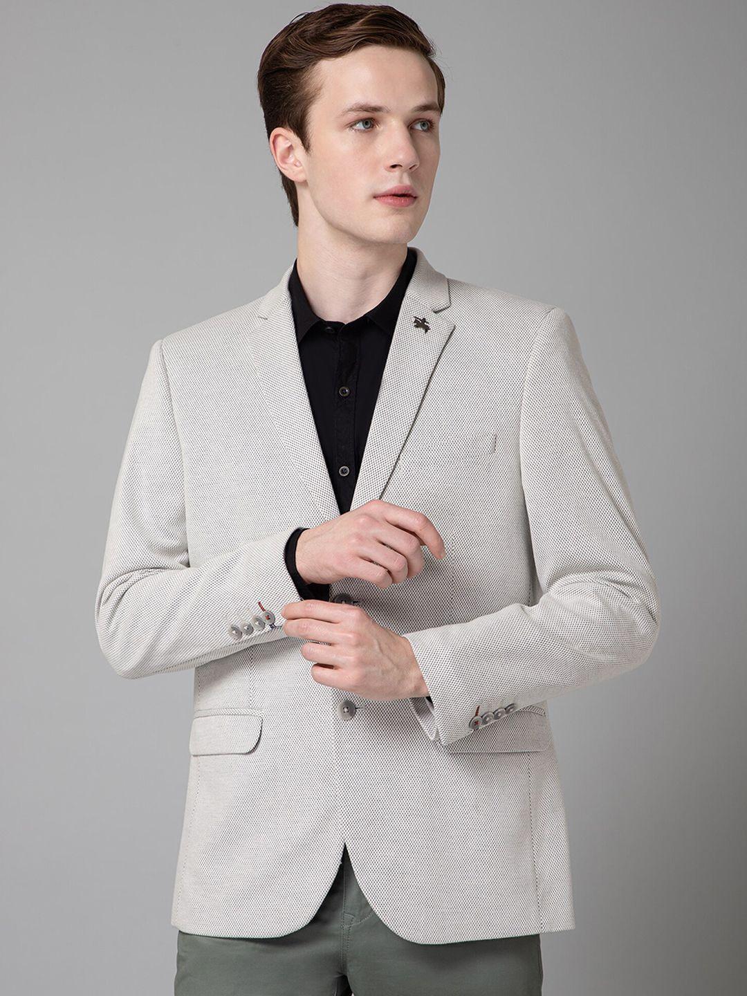 Cantabil Self Design Notched Lapel Terry Single-Breasted Blazer