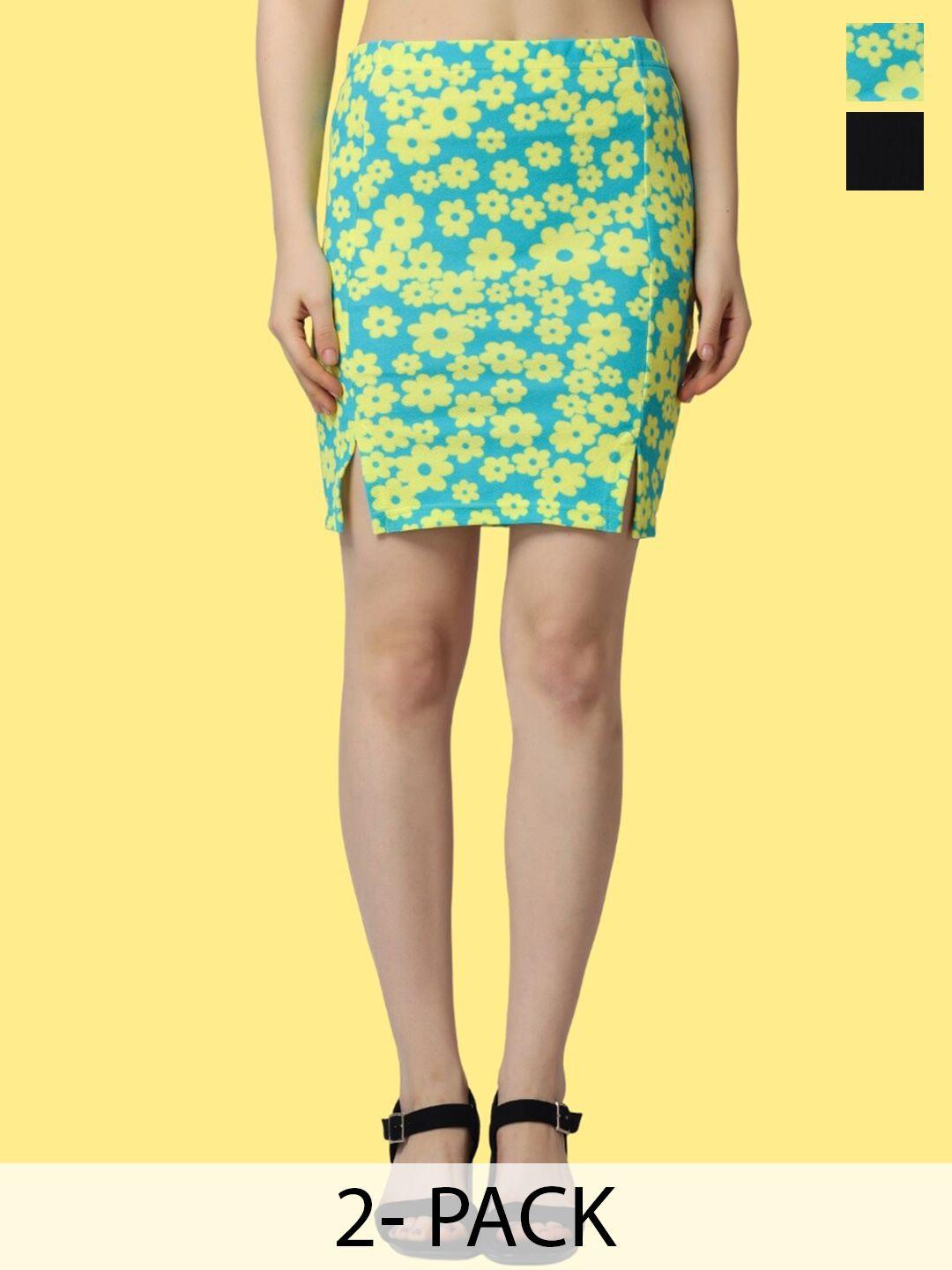 popwings-pack-of-2-floral-printed-pencil-above-knee-skirts