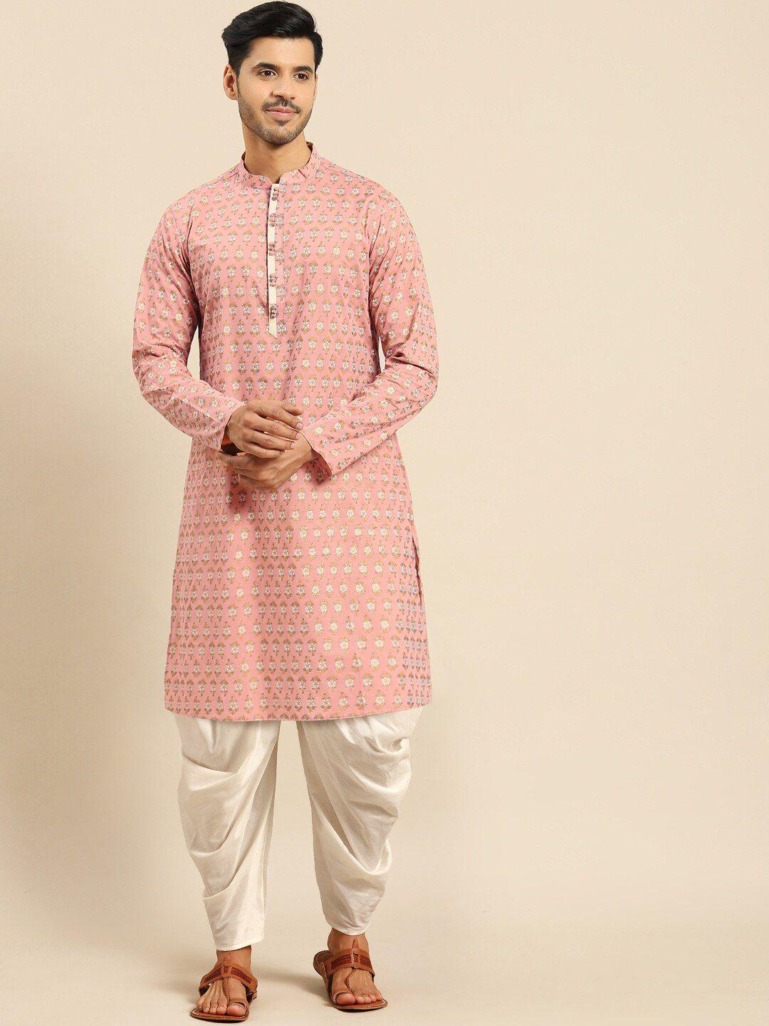 anouk-floral-printed-mandarin-collar-regular-beads-&-stones-kurta-with-dhoti-pants