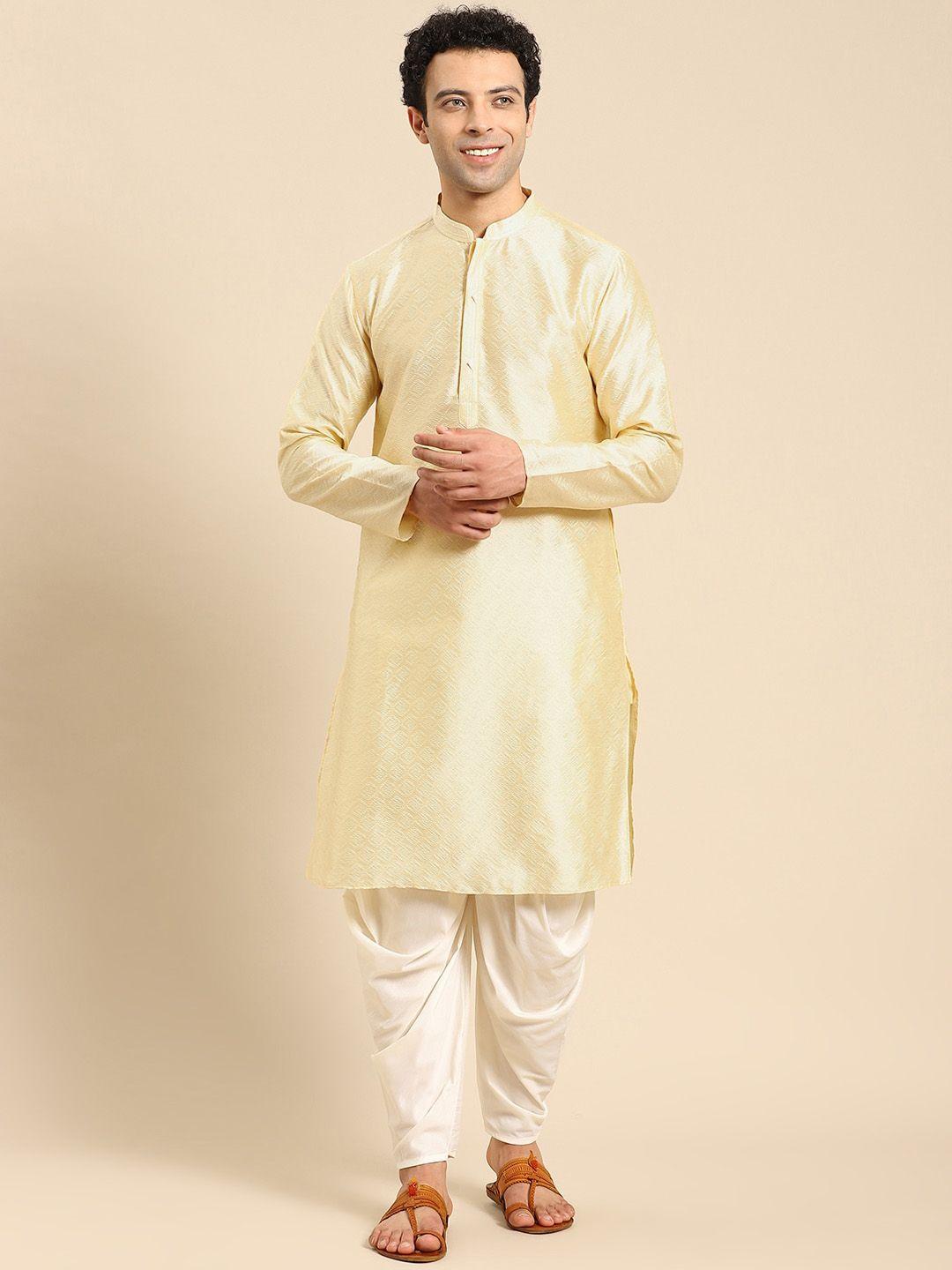 Anouk Ethnic Motifs Woven Design Mandarin Collar Regular Kurta with Dhoti Pants