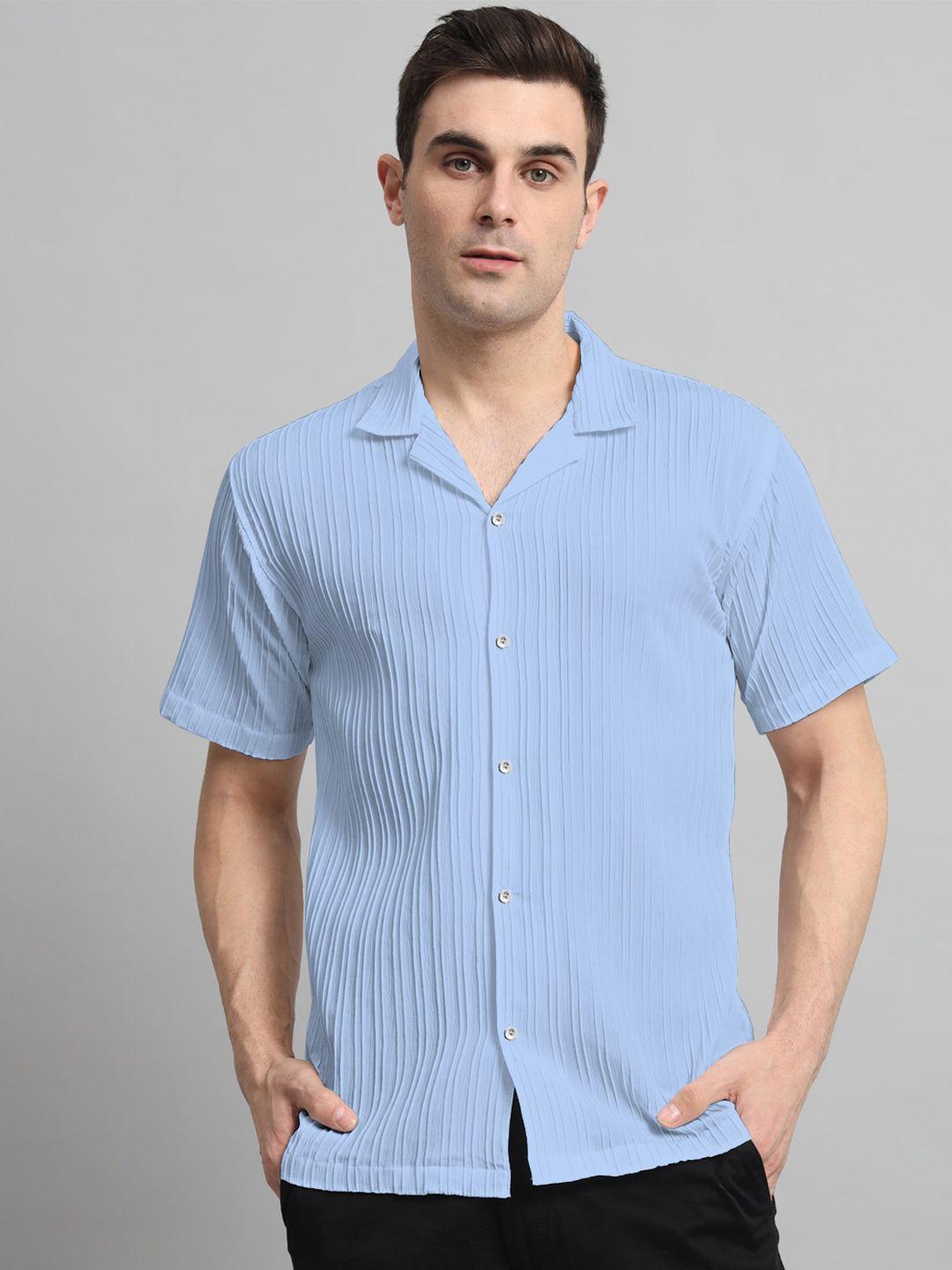 Wuxi Classic Striped Spread Collar Short Sleeves Casual Shirt