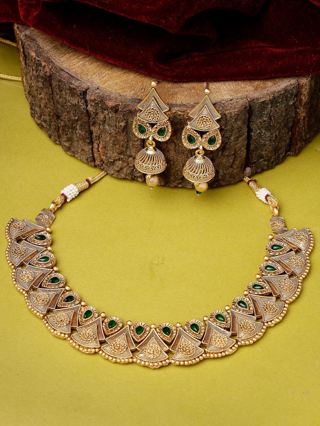 ADIVA Gold-Plated Stone-Studded & Beaded Jewellery Set