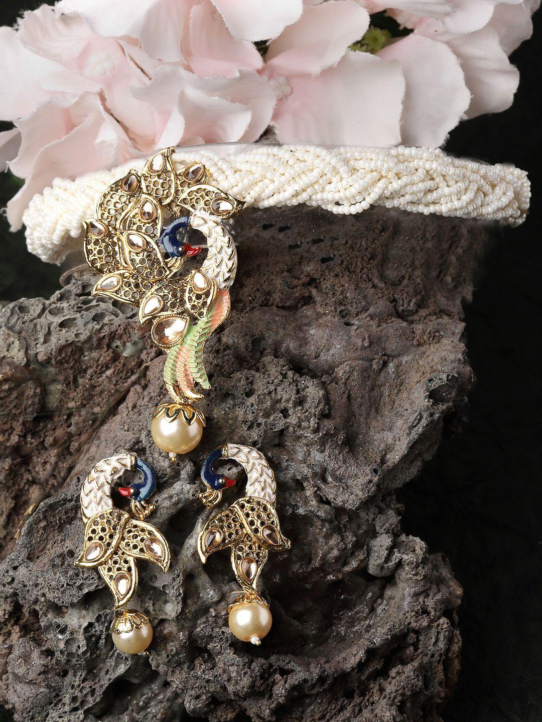 ADIVA Gold-Plated Stone Studded & Beaded Jewellery Set