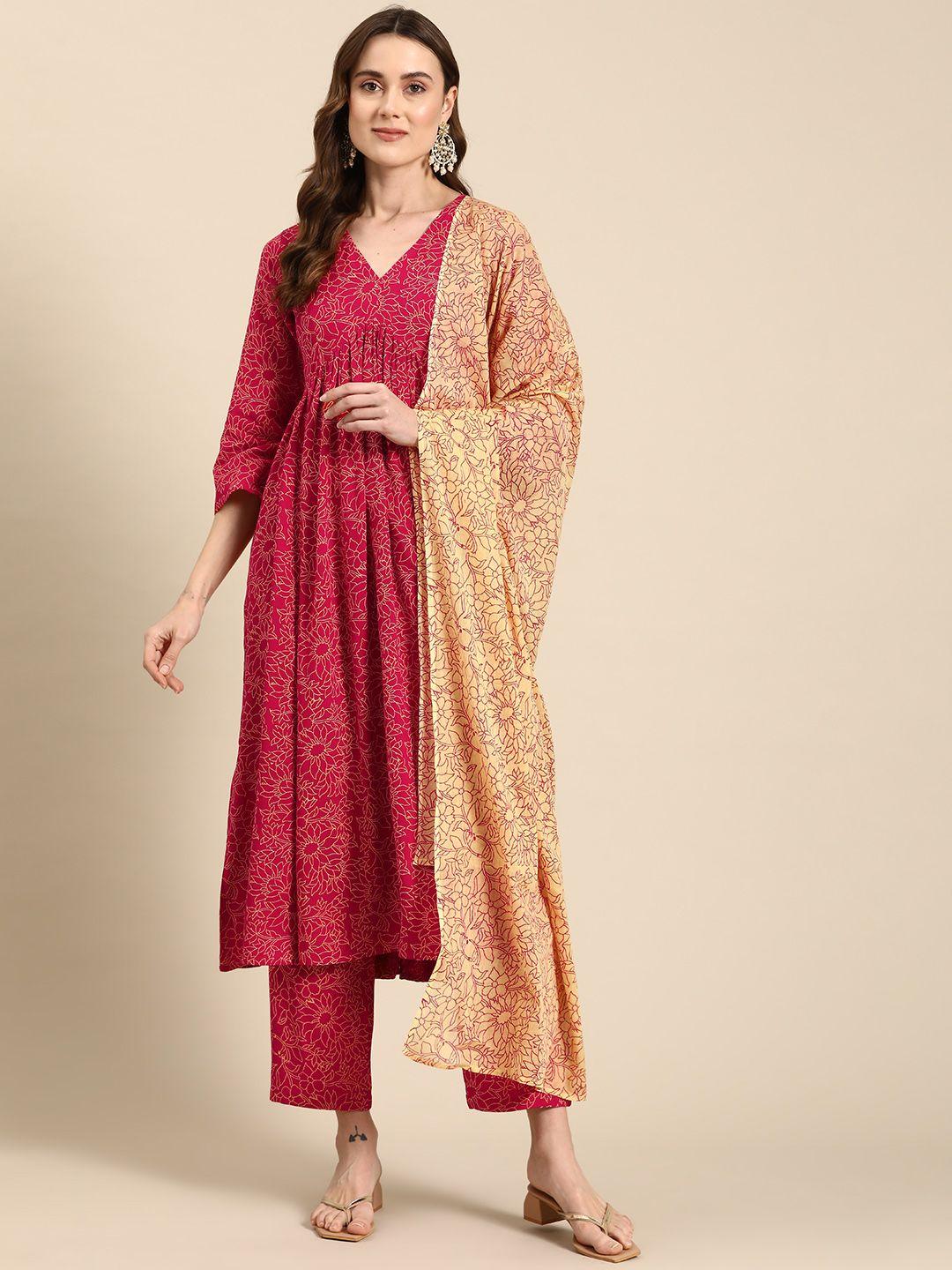 anayna Floral Printed Empire Kurta with Trousers & Dupatta