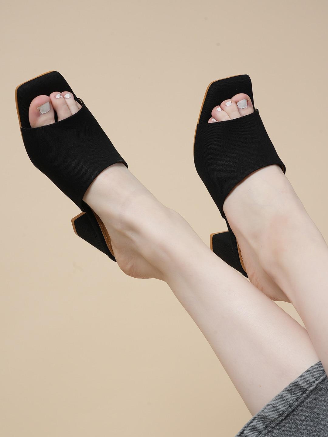 The Roadster Lifestyle Co. Black Textured Open Toe Block Heels