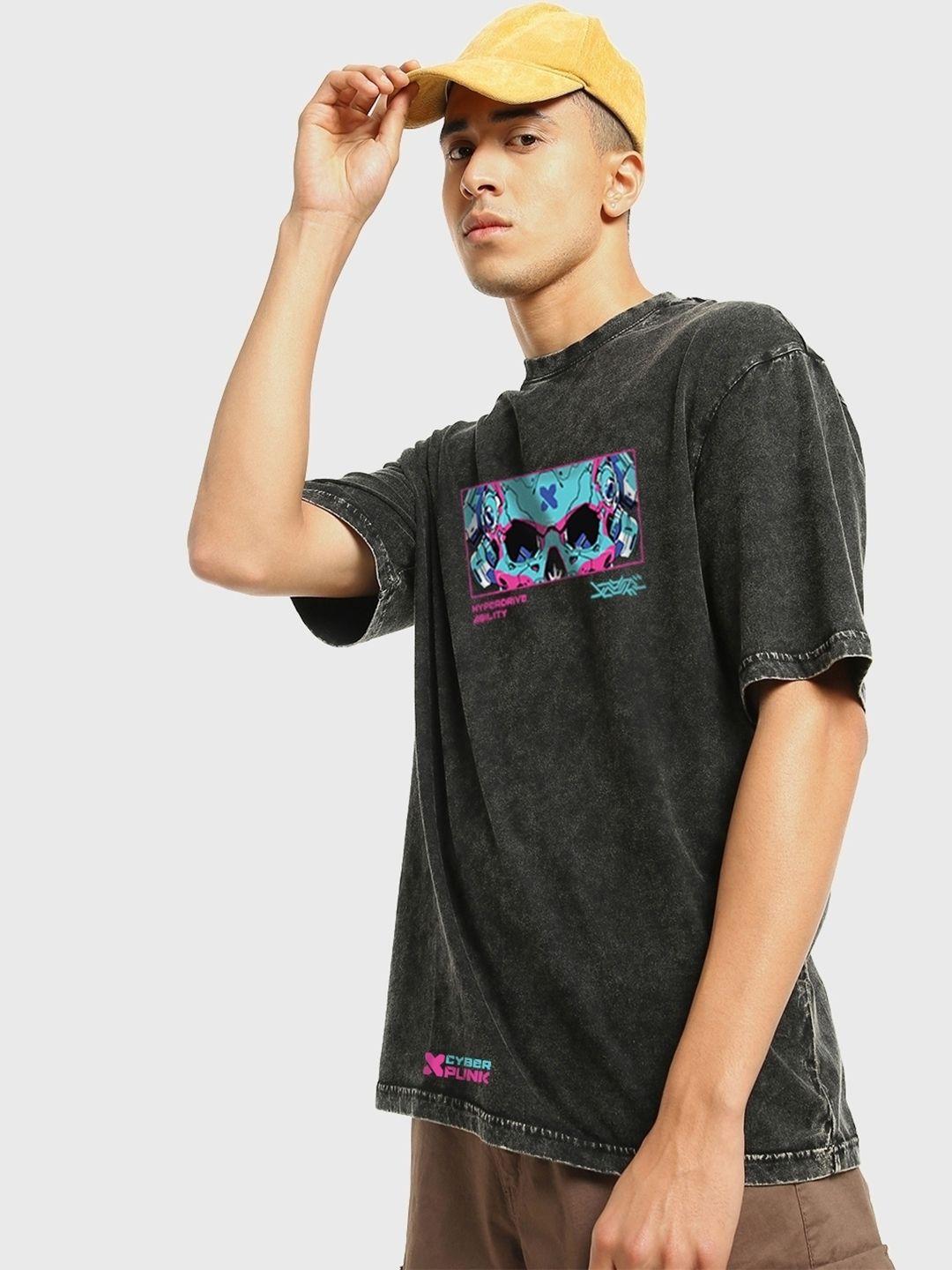 Bewakoof Cyber Punk Graphic Printed Drop-Shoulder Sleeves Oversized Cotton T-shirt