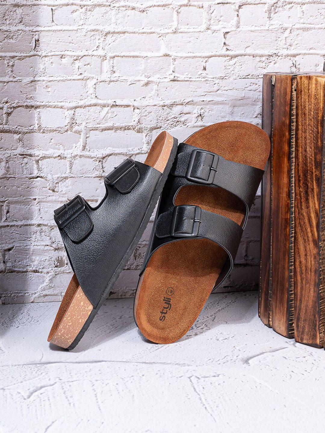 Styli Men Double Strap Buckle Detail Thick Sole Casual Sandals