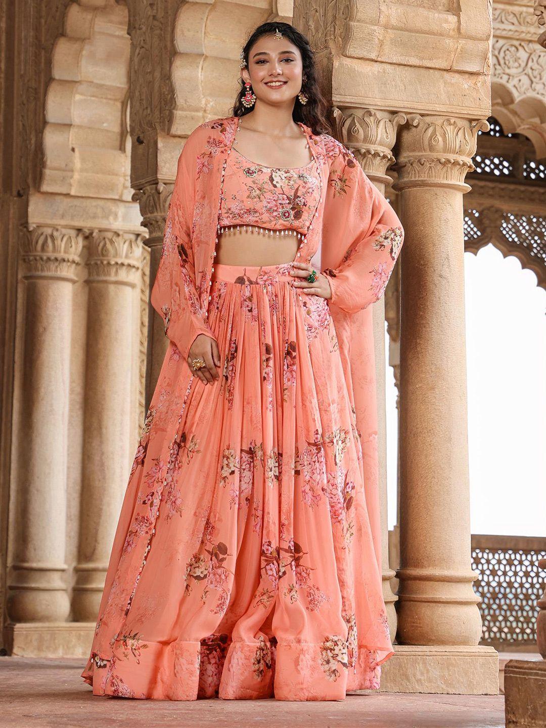 SCAKHI Embroidered Sequinned Detailed Organza Ready to Wear Lehenga & Blouse With Shrug