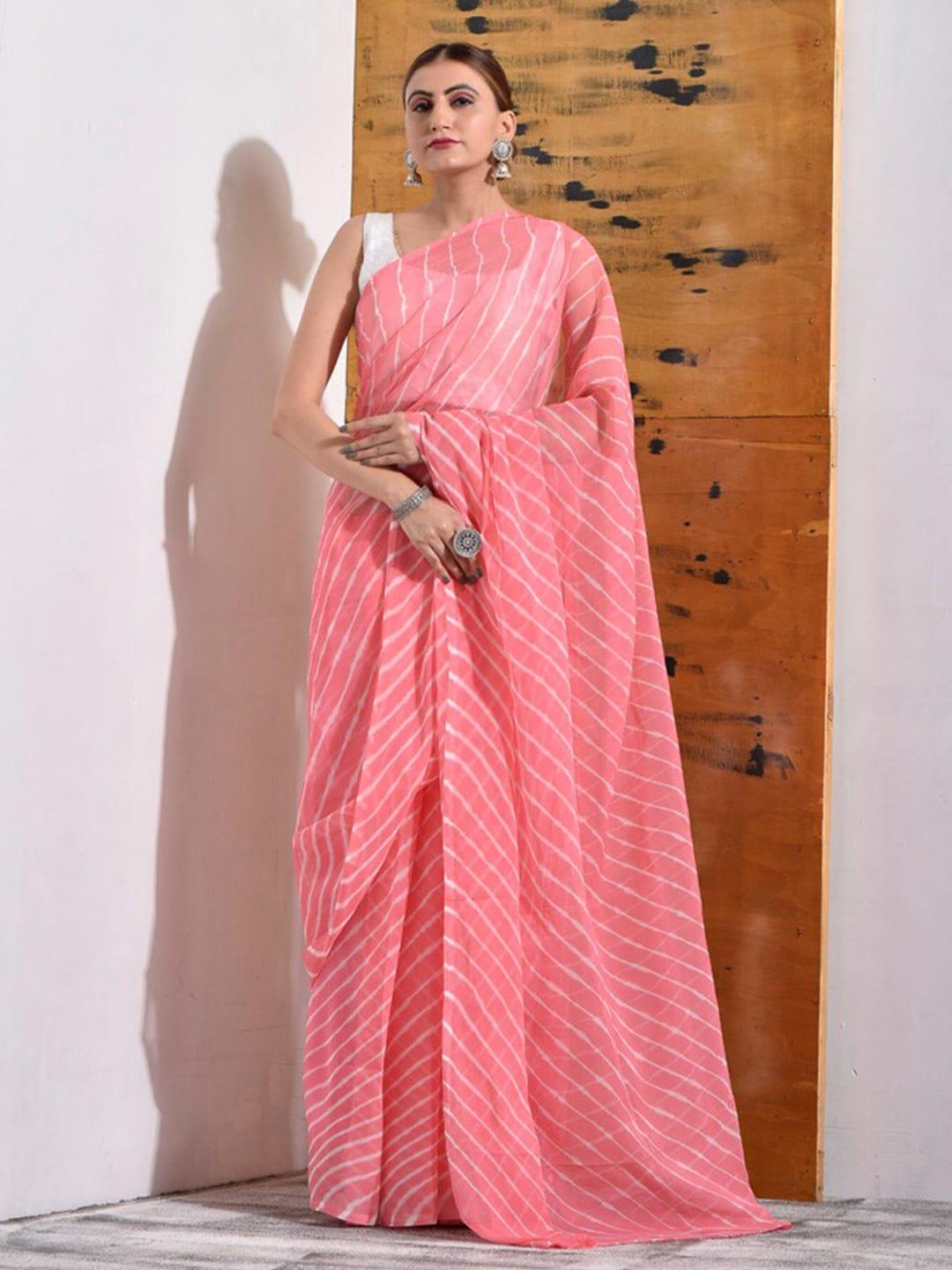 sutra attire Striped Pure Chiffon Leheriya Saree