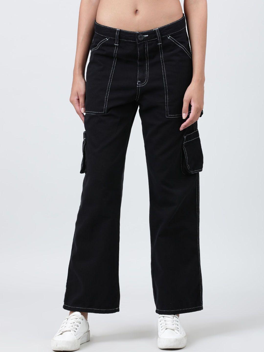 Bene Kleed Women Mid-Rise Straight Fit Cotton Cargos Trousers