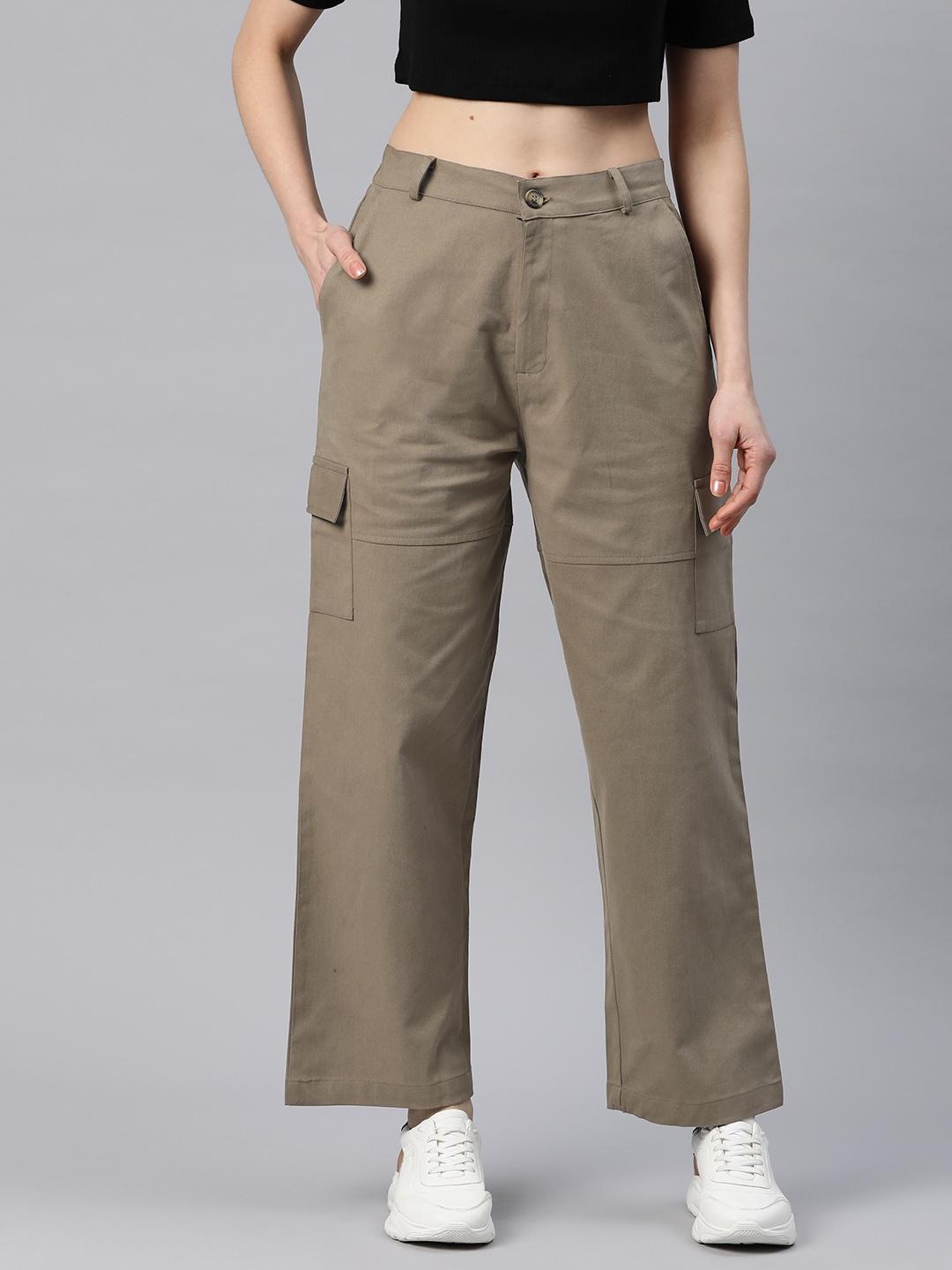 Popnetic Flat-Front High-Rise Pure Cotton Cargos