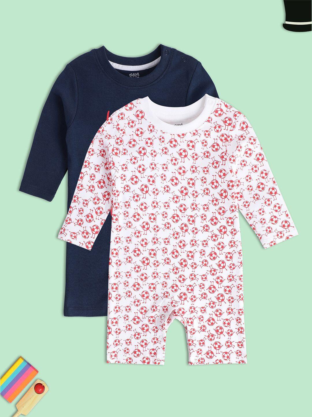 MINI KLUB Infant Boys Pack Of 2 Printed Pure Cotton Rompers