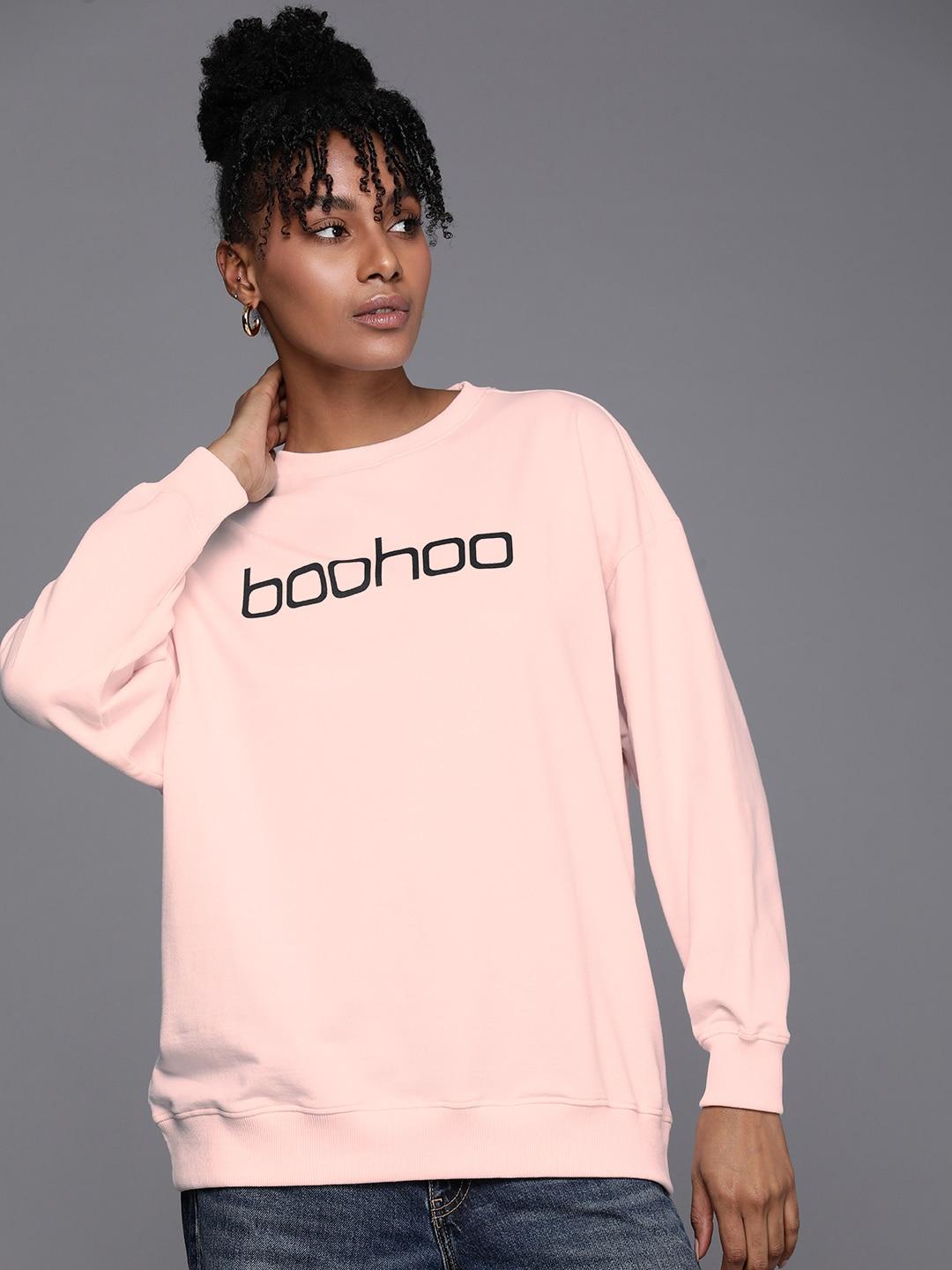 Boohoo Brand Logo Printed Long Sleeves Sweatshirt