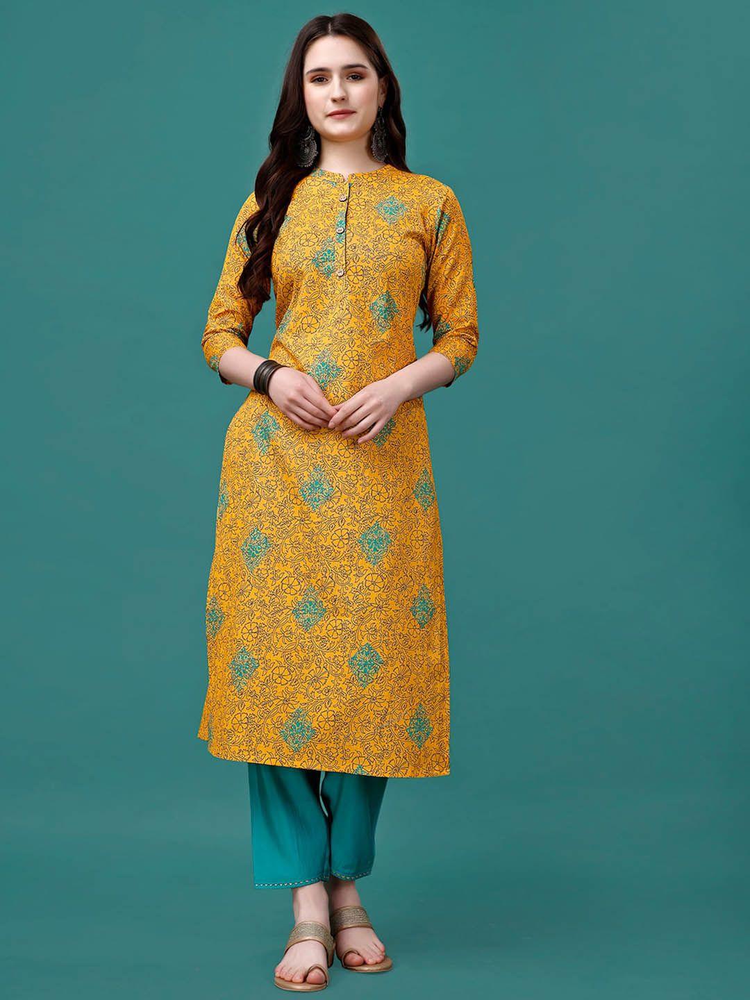kalini-floral-printed-mandarin-collar-front-buttoned-pure-cotton-straight-kurta