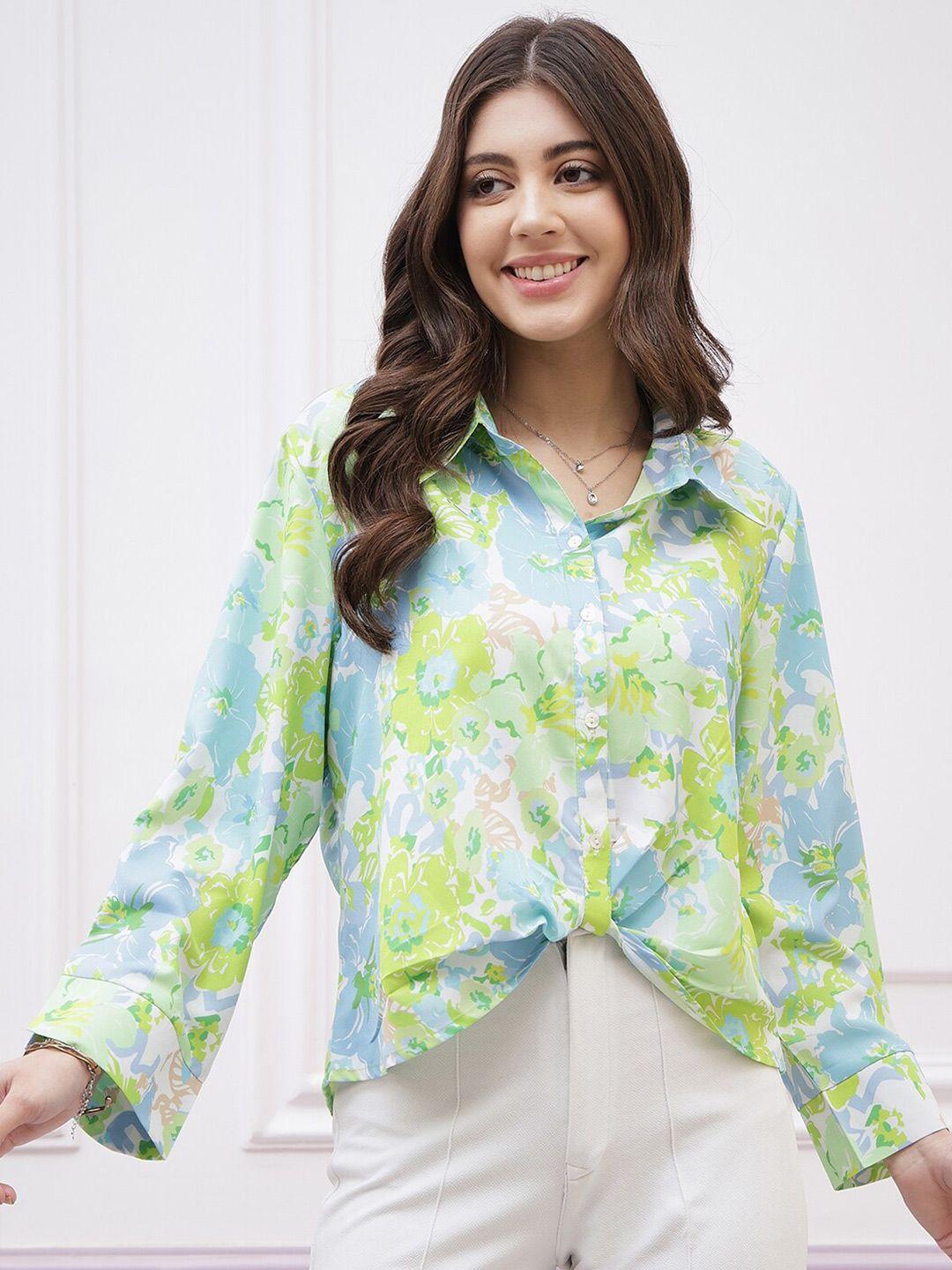 Athena Immutable Floral Printed Long Sleeves Twisted Crepe Shirt Style Top