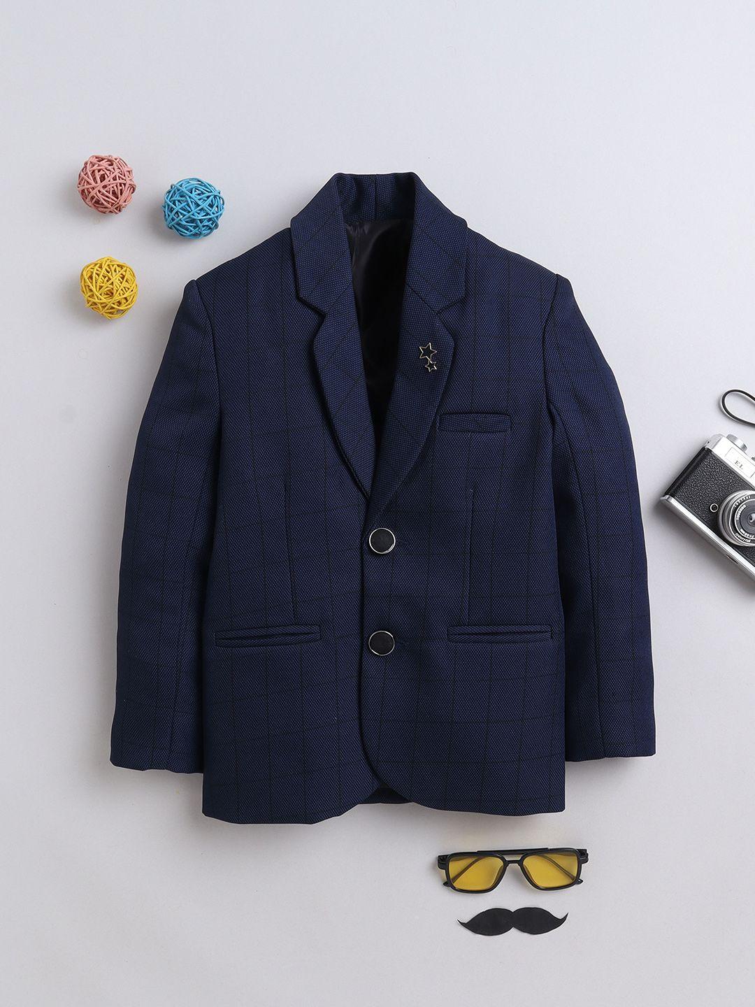 BAESD Boys Checked Notched Lapel Collar Single Breasted Blazer