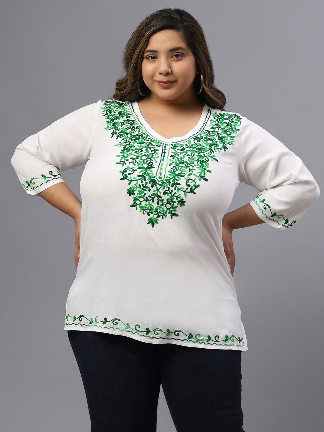 saakaa-plus-size-floral-embroidered-v-neck-top