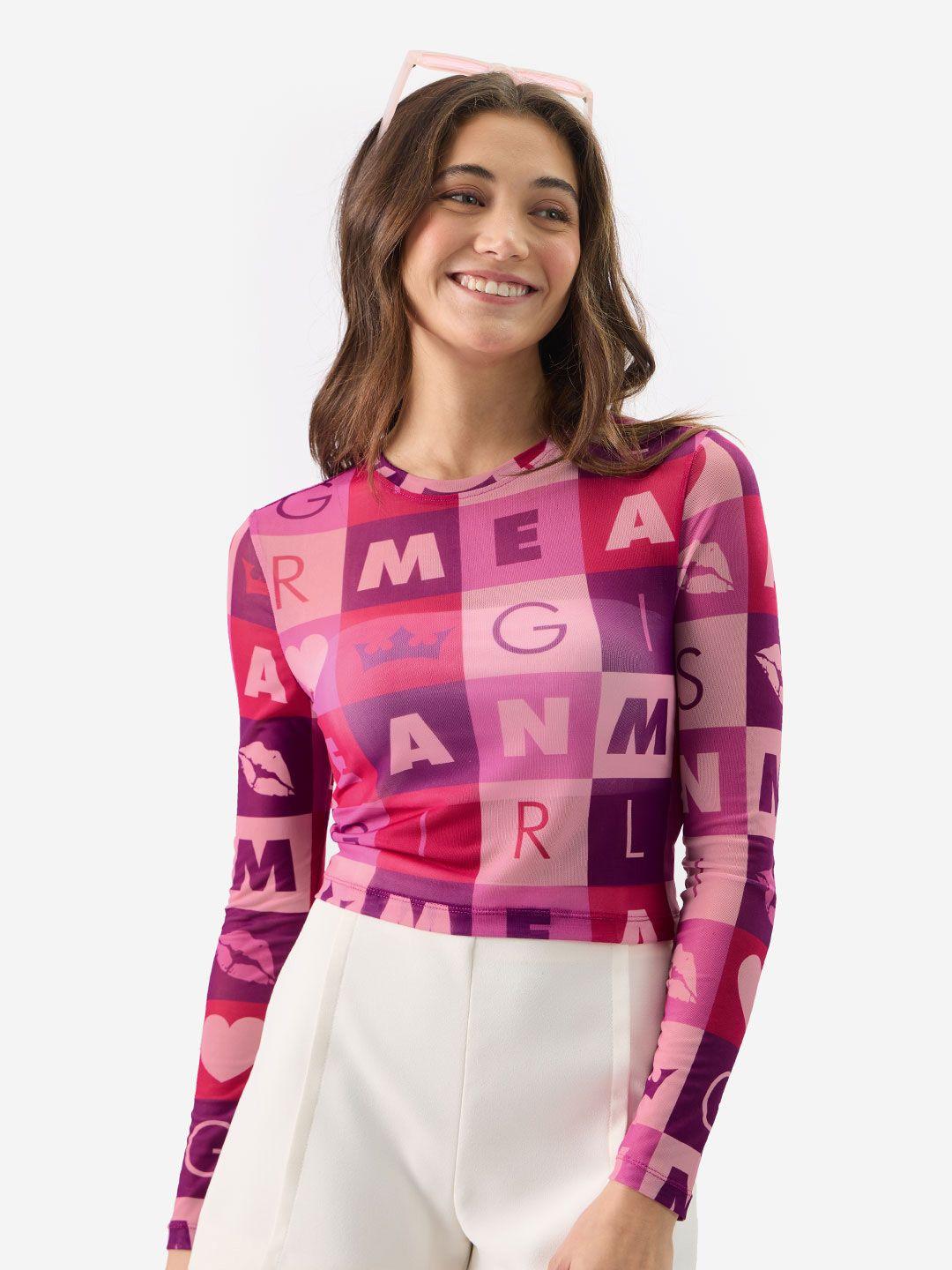 the-souled-store-pink-typography-printed-fitted-top