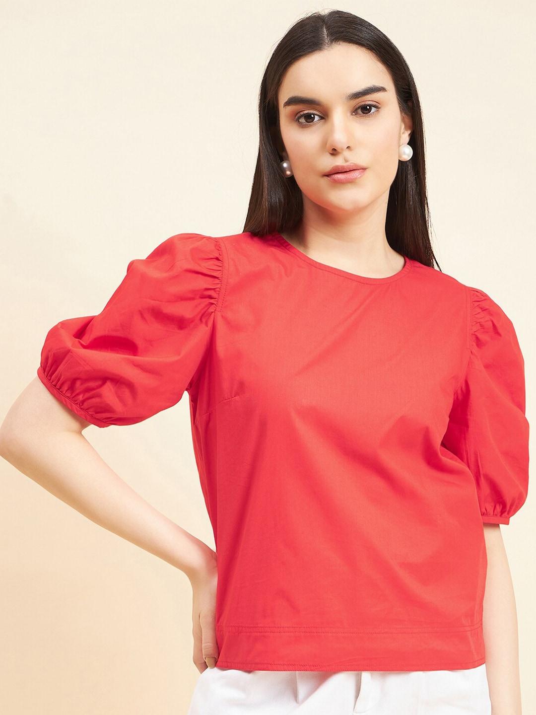 gipsy-solid-puff-sleeve-cotton-top