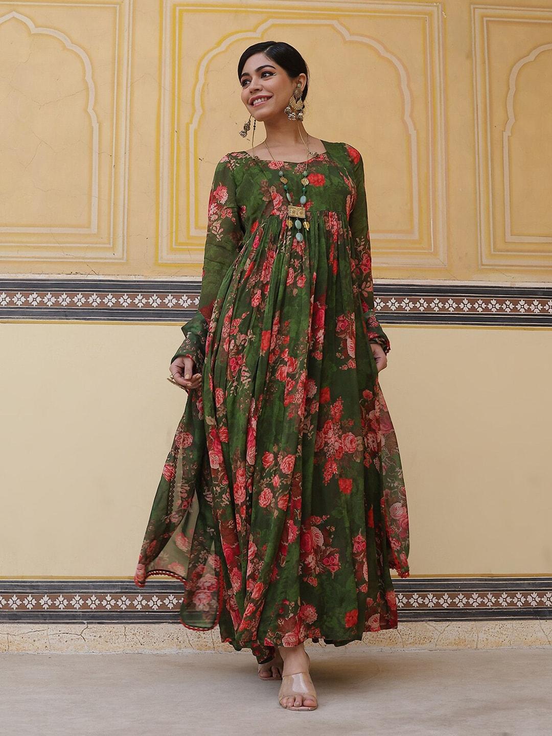 aks-floral-print-maxi-dress-with-dupatta
