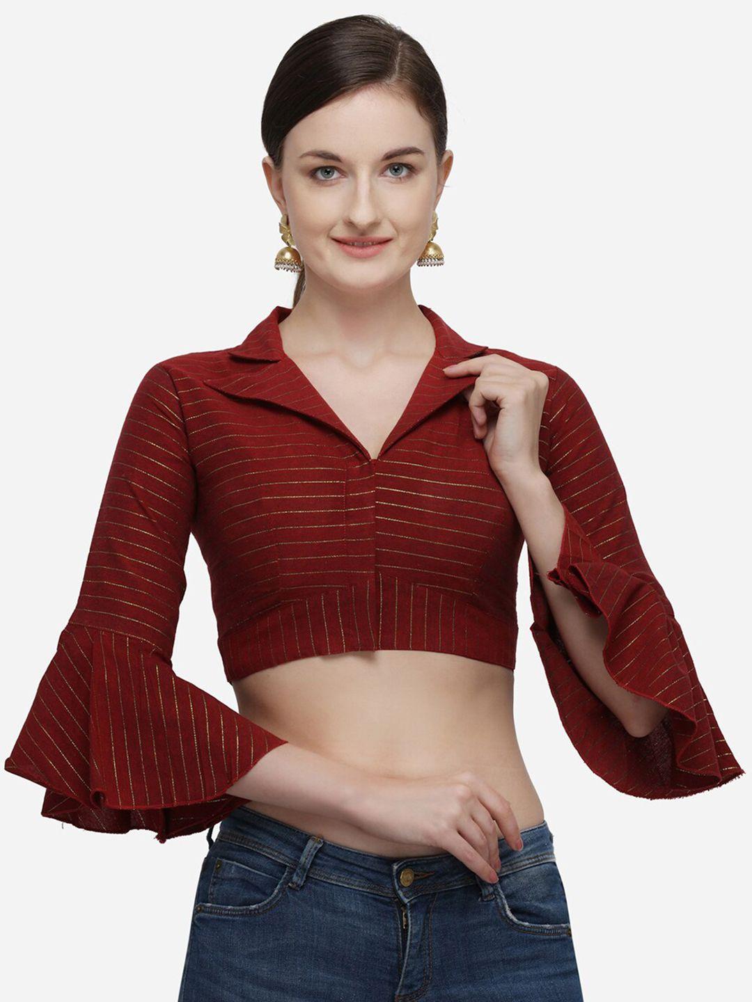 Bhavyam Striped Shirt Collar Silk Saree Blouse