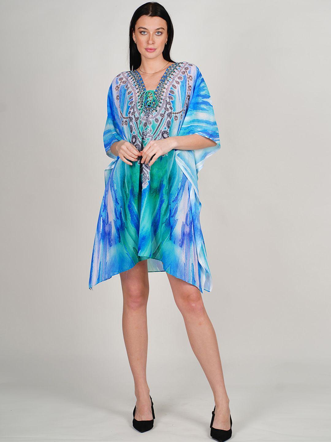 rajoria-instyle-embellished-print-kimono-sleeve-georgette-kaftan-dress