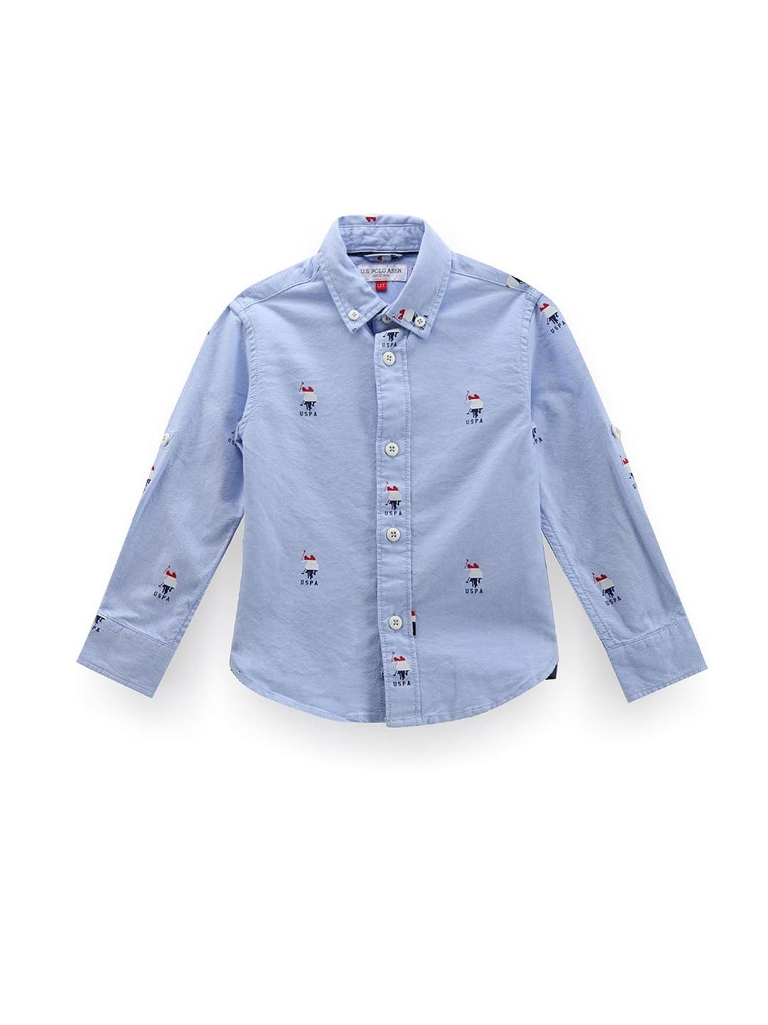 U.S. Polo Assn. Kids Boys Classic Brand Printed Oxford Long Sleeves Cotton Casual Shirt