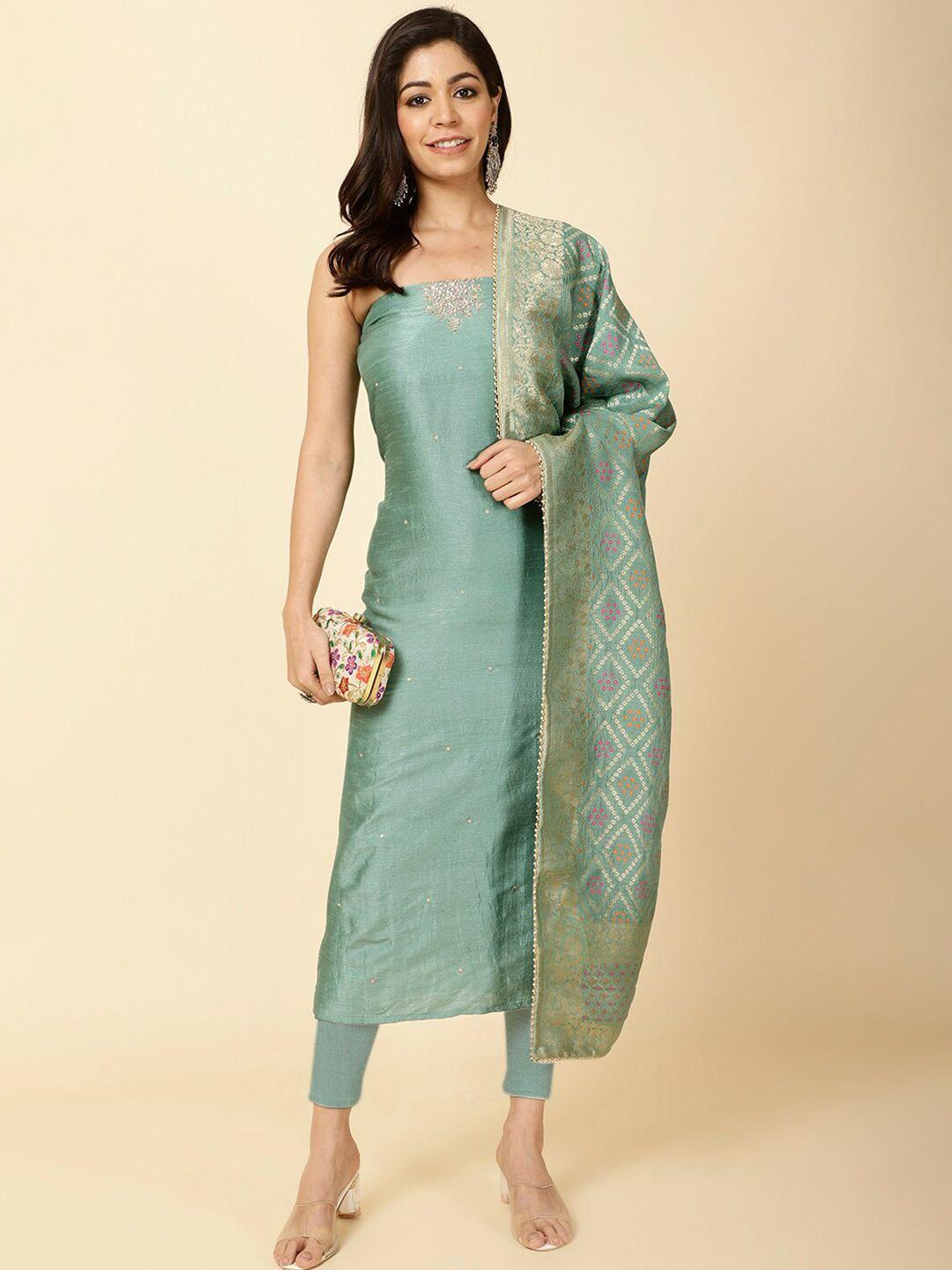 Meena Bazaar Embroidered Art Silk Unstitched Dress Material
