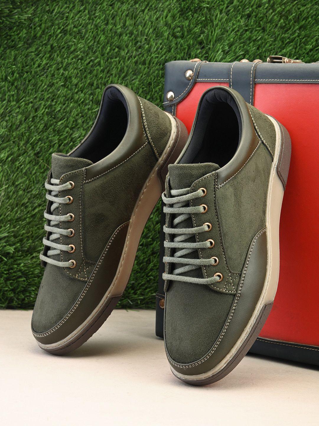 The Roadster Lifestyle Co. Olive Green Men Lace Up Moisture Wicking Memory Foam Sneakers